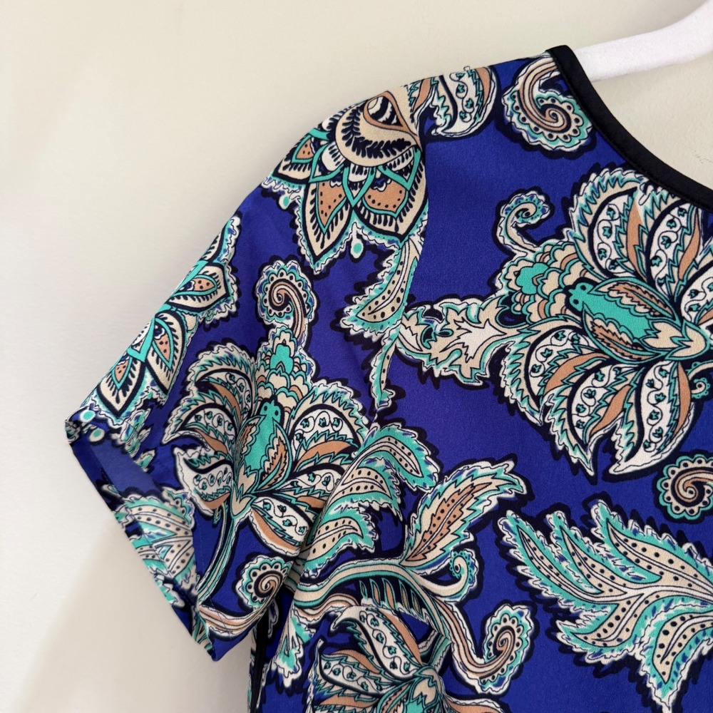 LOFT Shift Dress Short Sleeve Purple Paisley Floral Print Size 6P Petite - Picture 4 of 13